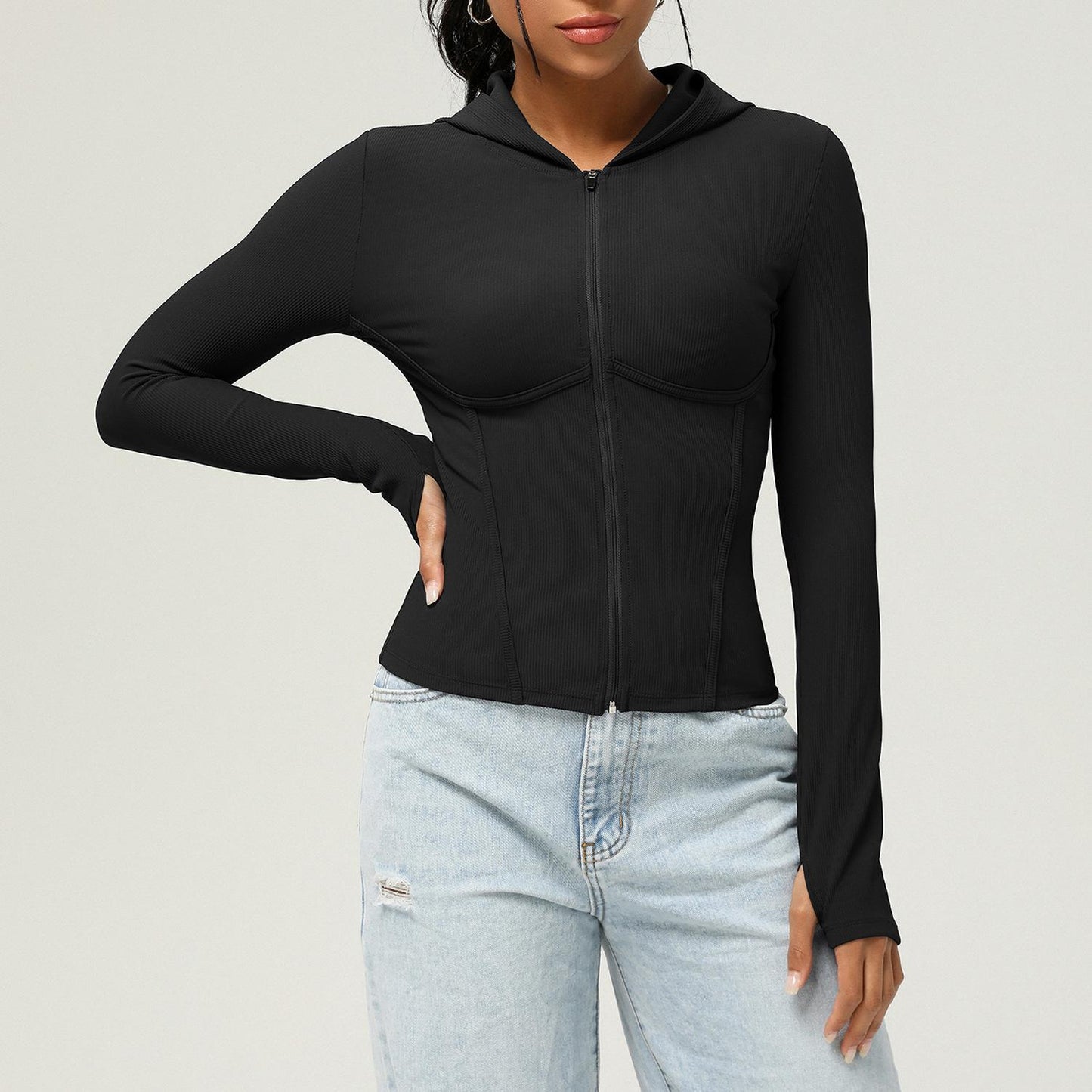 Fitnessjacke Slimfit mit Kapuze