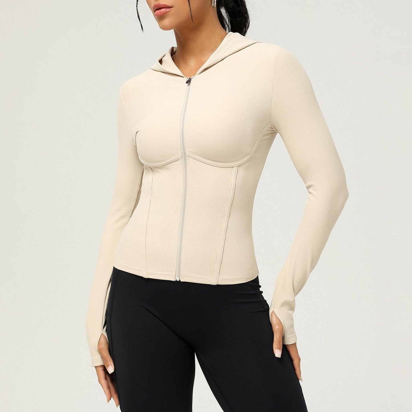 Fitnessjacke Slimfit mit Kapuze