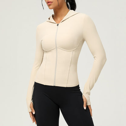 Fitnessjacke Slimfit mit Kapuze